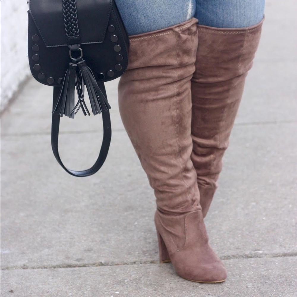 Taupe Wide Calf Thigh High Boots (Price Firm)